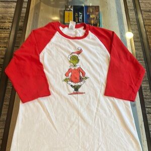 3/4 sleeve Grinch Tshirt from the musical.